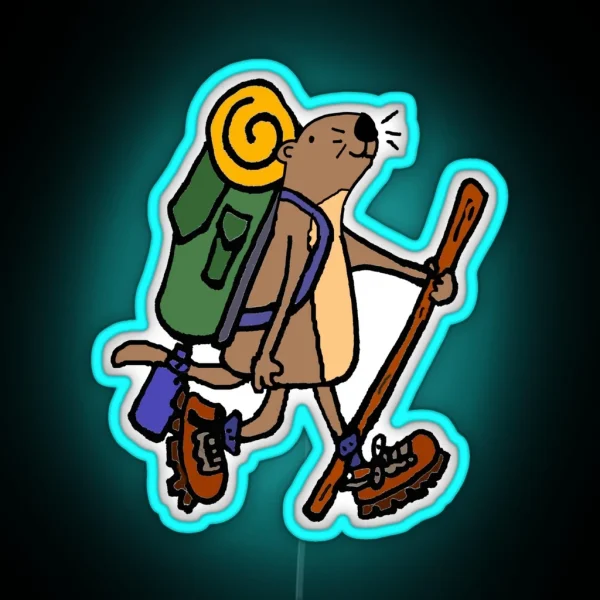 Funny Sea Otter Hiking Cartoon RGB Neon Sign