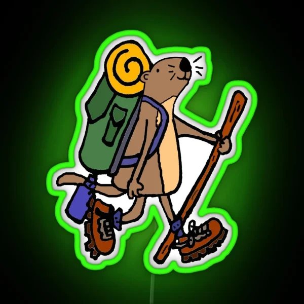Funny Sea Otter Hiking Cartoon RGB Neon Sign