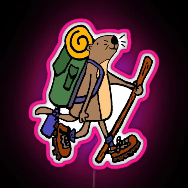 Funny Sea Otter Hiking Cartoon RGB Neon Sign