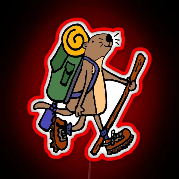 Funny Sea Otter Hiking Cartoon RGB Neon Sign