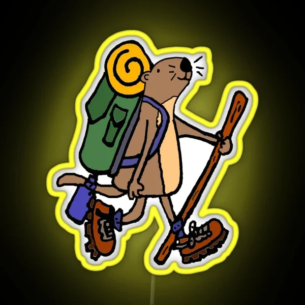 Funny Sea Otter Hiking Cartoon RGB Neon Sign