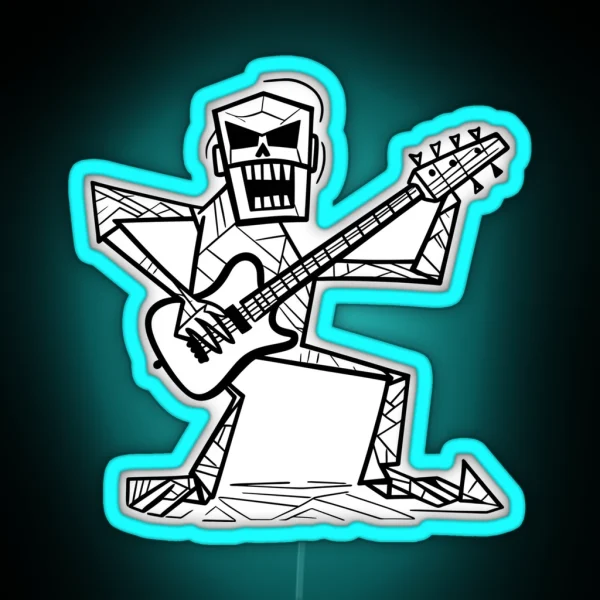 Funny Skeleton Playing Guitar Line Art RGB Neon Sign