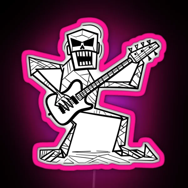 Funny Skeleton Playing Guitar Line Art RGB Neon Sign