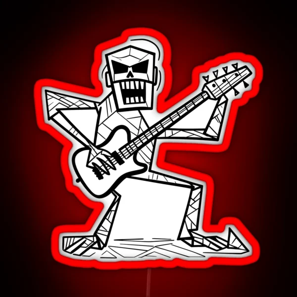Funny Skeleton Playing Guitar Line Art RGB Neon Sign