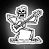 Vibrant RGB Neon Sign Featuring Humorous Skeleton Rocking Guitar Line Art