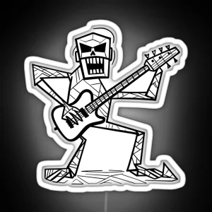 Funny Skeleton Playing Guitar Line Art RGB Neon Sign