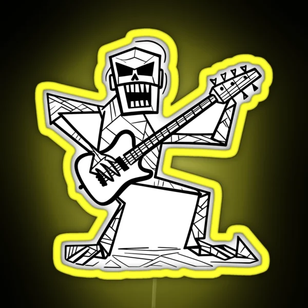 Funny Skeleton Playing Guitar Line Art RGB Neon Sign