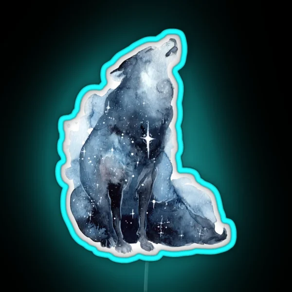 Galaxy Howling Wolf RGB Neon Sign