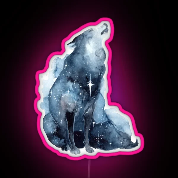 Galaxy Howling Wolf RGB Neon Sign