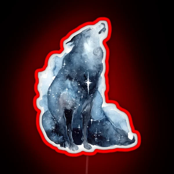 Galaxy Howling Wolf RGB Neon Sign