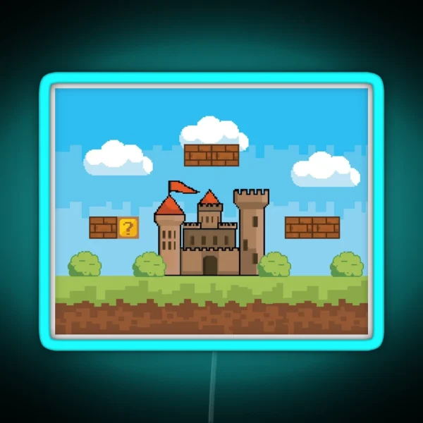 Gamer 8 Bit Castle Video Game Design RGB Neon Sign