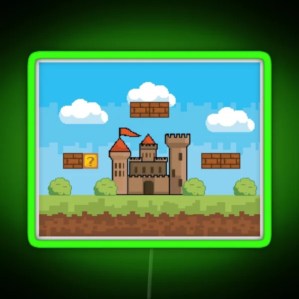Gamer 8 Bit Castle Video Game Design RGB Neon Sign