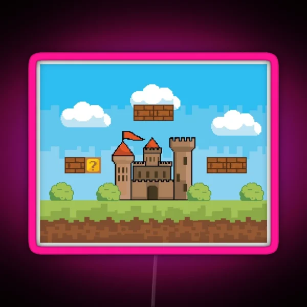 Gamer 8 Bit Castle Video Game Design RGB Neon Sign