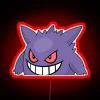 Glowing neon sign featuring a playful gangster ghost peeker design