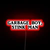 Add a pop of color with this whimsical 'Garbage Boy' sign.