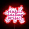 Empowering feminist humor with vibrant neon lighting in any room.