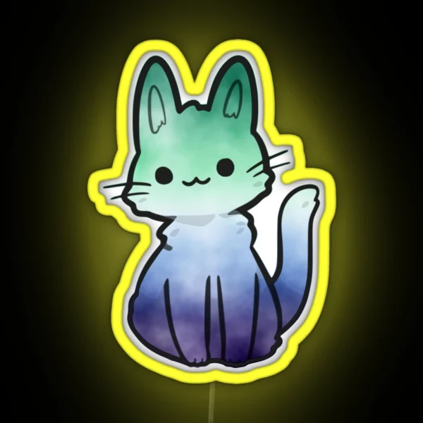 Gay Man Watercolour Cat Subtle Abstract Pride RGB Neon Sign