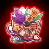 Twinkling Gemini zodiac symbol in vibrant RGB neon tea cup design.
