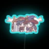 Neon Retro Gaming Sign Featuring Chibi Mona & Scaramouche Characters