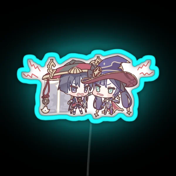 Genshin Impact Chibi Mona And Scaramouche RGB Neon Sign