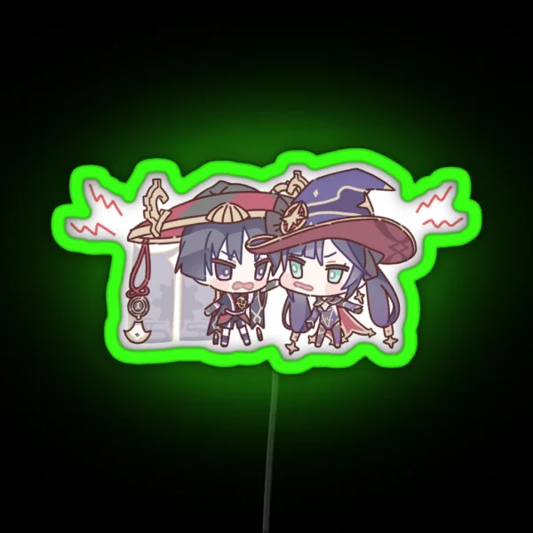 Genshin Impact Chibi Mona And Scaramouche RGB Neon Sign