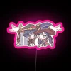 Retro-style Genshin Impact character Chibi Mona and Scaramouche Neon Sign