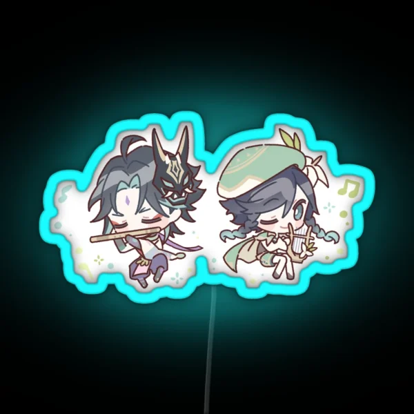 Genshin Impact Chibi Venti And Xiao RGB Neon Sign