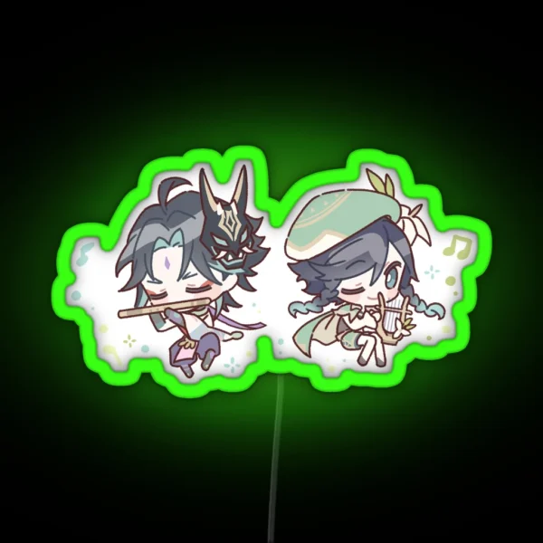 Genshin Impact Chibi Venti And Xiao RGB Neon Sign