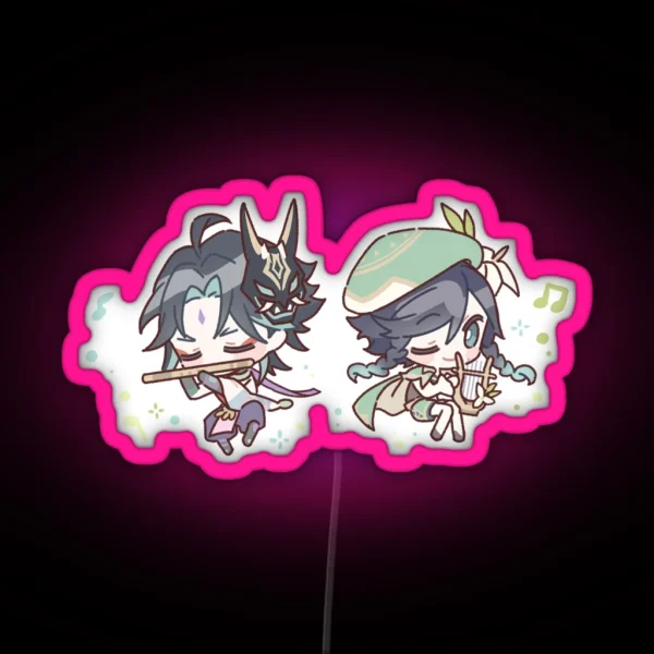 Genshin Impact Chibi Venti And Xiao RGB Neon Sign