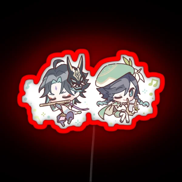 Genshin Impact Chibi Venti And Xiao RGB Neon Sign