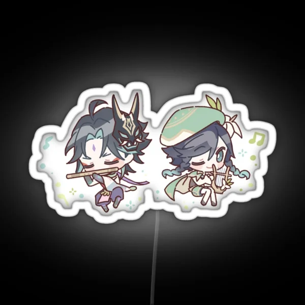 Genshin Impact Chibi Venti And Xiao RGB Neon Sign
