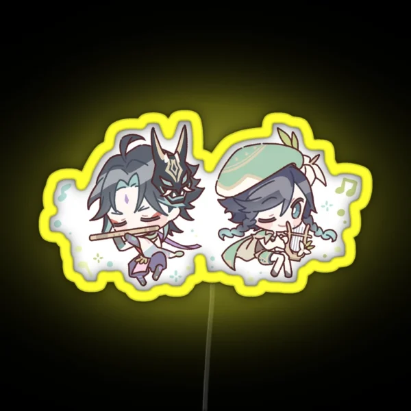 Genshin Impact Chibi Venti And Xiao RGB Neon Sign