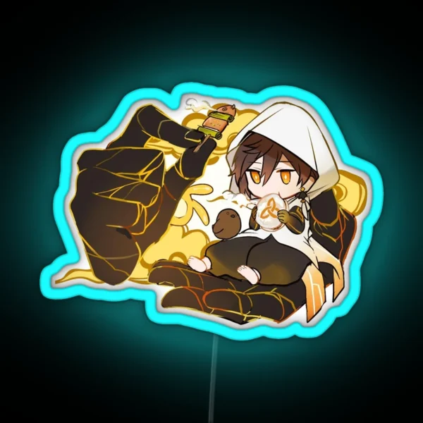 Genshin Impact Chibi Zhongli Geo Giant Hand RGB Neon Sign