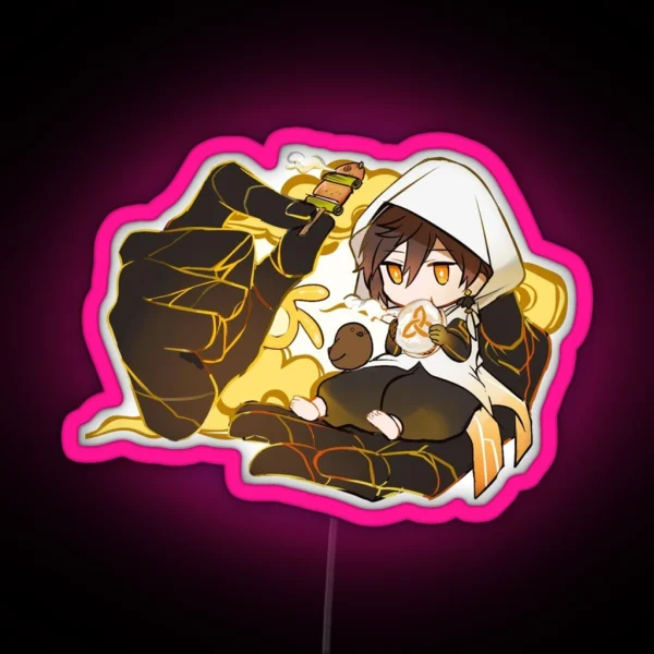 Genshin Impact Chibi Zhongli Geo Giant Hand RGB Neon Sign