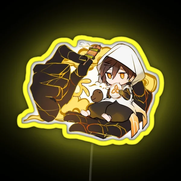 Genshin Impact Chibi Zhongli Geo Giant Hand RGB Neon Sign