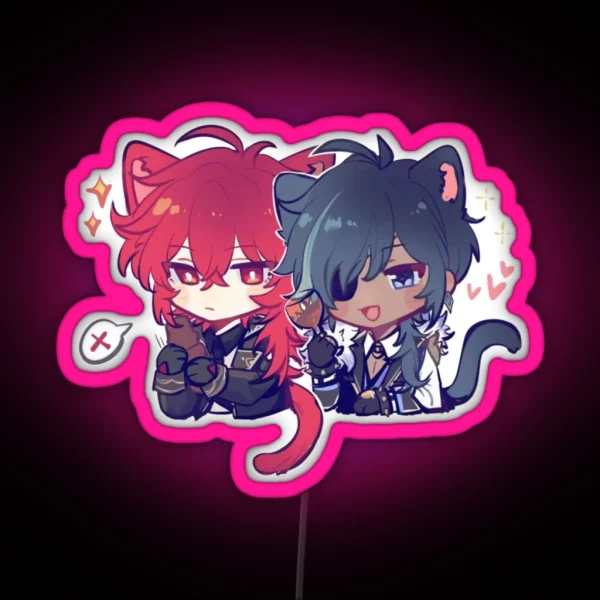 Genshin Impact Diluc And Kaeya Catboy Diluc Catboy Kaeya Genshin Impact Fanart Kaeluc Diluc X Kaeya Genshin Merch RGB Neon Sign