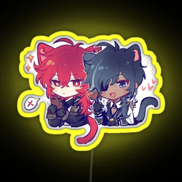 Genshin Impact Diluc And Kaeya Catboy Diluc Catboy Kaeya Genshin Impact Fanart Kaeluc Diluc X Kaeya Genshin Merch RGB Neon Sign