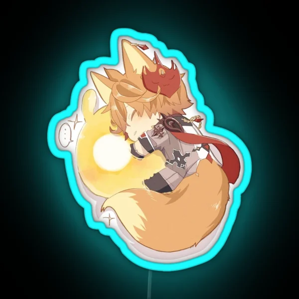 Genshin Impact Kawaii Sleepy Fox Childe And Zhongli RGB Neon Sign