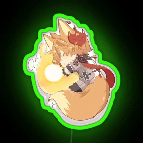Genshin Impact Kawaii Sleepy Fox Childe And Zhongli RGB Neon Sign