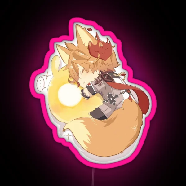 Genshin Impact Kawaii Sleepy Fox Childe And Zhongli RGB Neon Sign