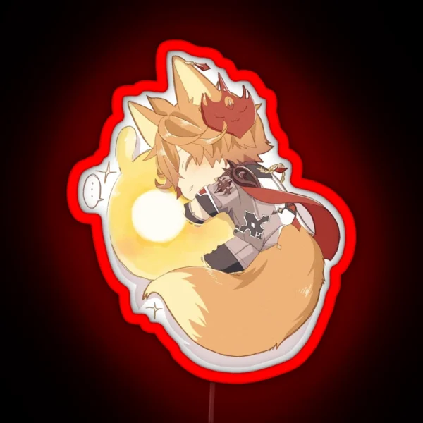 Genshin Impact Kawaii Sleepy Fox Childe And Zhongli RGB Neon Sign