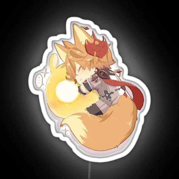 Genshin Impact Kawaii Sleepy Fox Childe And Zhongli RGB Neon Sign