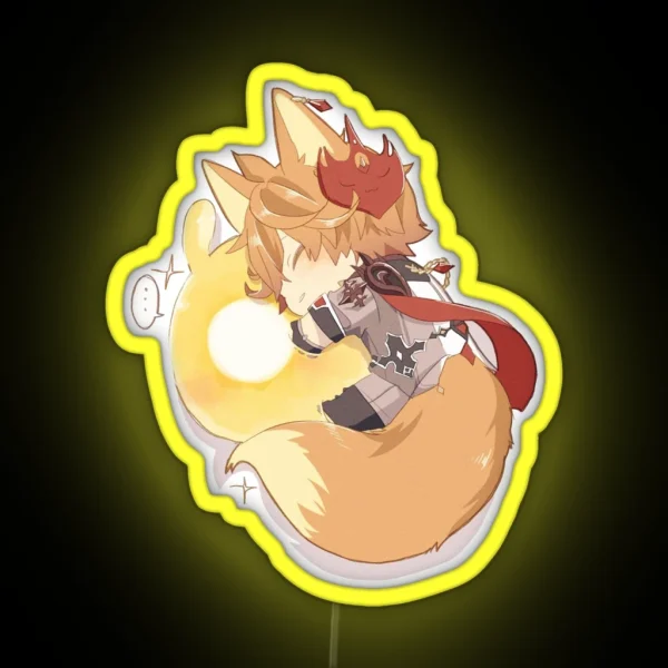 Genshin Impact Kawaii Sleepy Fox Childe And Zhongli RGB Neon Sign