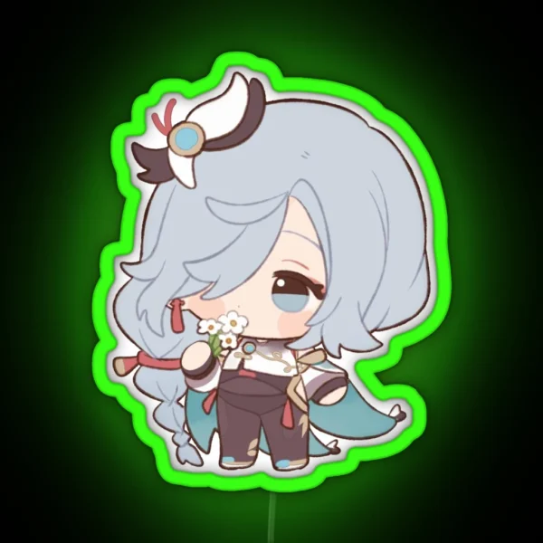 Genshin Impact Shenhe Holding Qingxin Flowers RGB Neon Sign