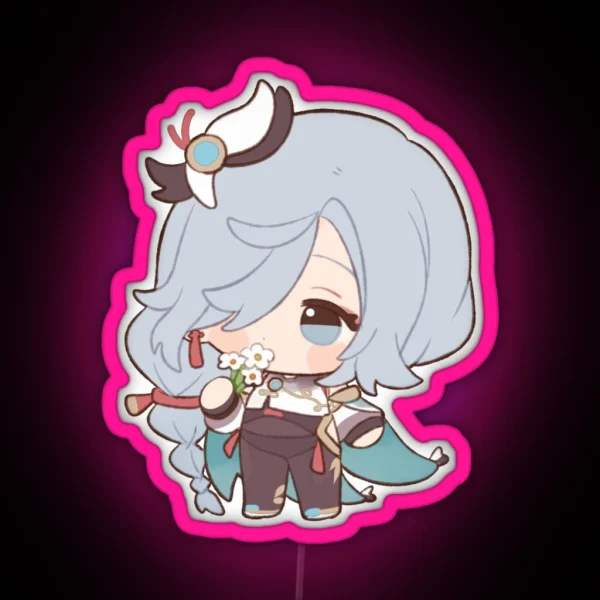 Genshin Impact Shenhe Holding Qingxin Flowers RGB Neon Sign