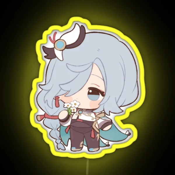 Genshin Impact Shenhe Holding Qingxin Flowers RGB Neon Sign