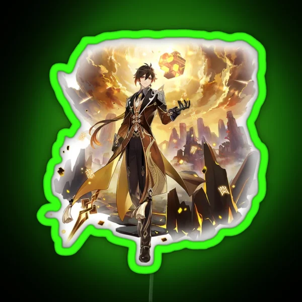 Genshin Impact Zhongli Official Character Wish Gacha Splash Art RGB Neon Sign