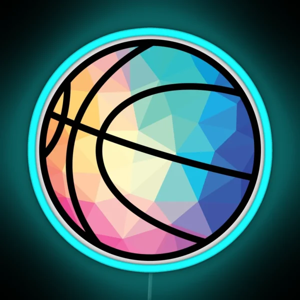 Geometric Basketball Shape Low Poly Basketball Gift RGB Neon Sign