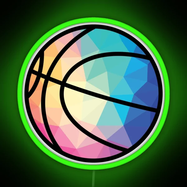Geometric Basketball Shape Low Poly Basketball Gift RGB Neon Sign