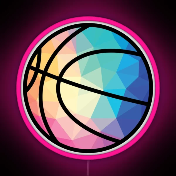 Geometric Basketball Shape Low Poly Basketball Gift RGB Neon Sign